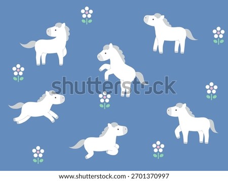Cute white horse vector illustration set. Zodiac, horse, year of the horse, New Year's card