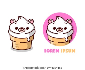 CUTE WHITE ICE CREAM BEAR HEAD CARTOON LOGO