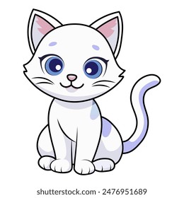 Cute white kitten in cartoon style. Vector illustration. Hero figurine for children's products