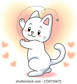 lindo gatito blanco atrapando a una mosca