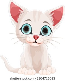 Cute White Kitten in Sitting Pose illustration