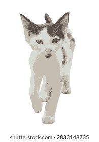 Cute white kitten vector illustration isolated on a clean background, adorable young cat with soft features and a playful expression, suitable for pet, animal, veterinary, children’s, greeting card, sticker, and graphic design projects.

