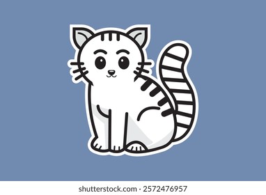 Cute White Kitten vectors, Adorable cartoon cat with big eyes and a cheerful smile, perfect for adding a touch of whimsy to your projects.