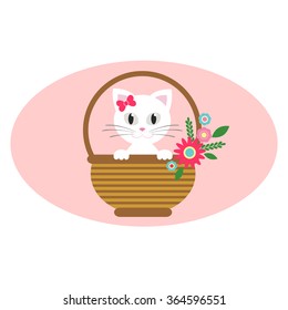 cute white kitty in the basket