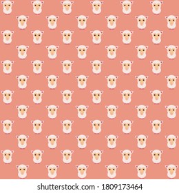 Cute white lamb front view sitting with pink background repeat pattern