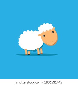 cute white lamb smiling on a blue background