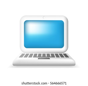 Cute White Laptop on White Background. Isolated Vector Illustration 