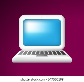 Cute White Laptop on Dark Background. Isolated Vector Illustration 