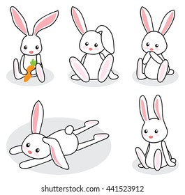 cute white little bunny in different poses, easter bunny