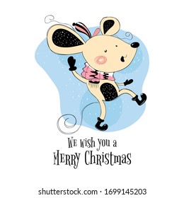 Cute white little mouse dancing