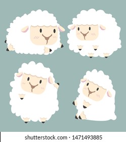 Cute white little sheep vector set