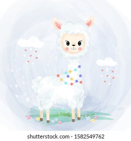 cute white llama illustration for children decoration