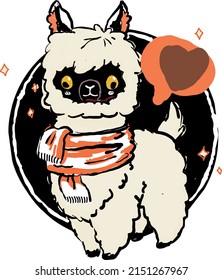 Cute white llama with an orange scarf. A vector file is useful for creating designs.