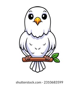 Cute white love bird cartoon on tree branch
