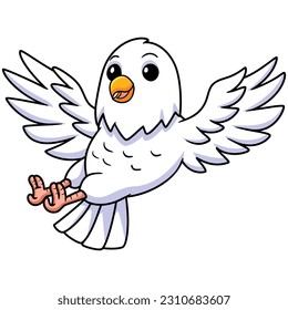 Cute white love bird cartoon flying