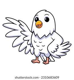 Cute white love bird cartoon waving hand