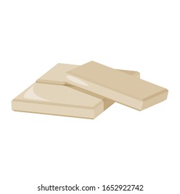 Cute White Milk Chocolate. Few pieces of sweet dessert isolated on white background.
