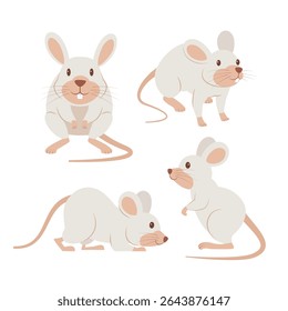 cute white mouse character set vector illustration 