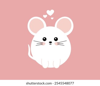 Cute White Mouse with Heart Accents 