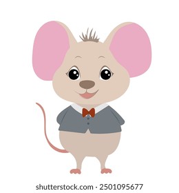 Cute White Mouse in a Jacket, Kids Style Clip Art, Perfect for Stickers and Children's Designs