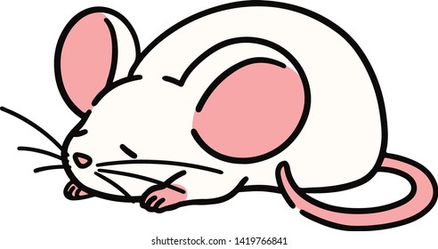 Cute white mouse sleeping outlined