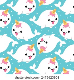 CUTE WHITE NARWHAL WITH ICE CREAM HORN PATTERN