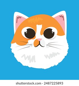 Cute white orange persian cat head face icon flat