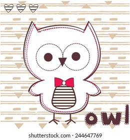 cute white owl cartoon vector illustration