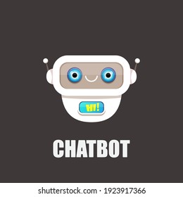 süßer weißer Chatbot-Charakter einzeln auf grauem Hintergrund. Vector Funny Roboter-Assistent, Chatter-Bot, Helfer-Chatbot-Logo oder -Label