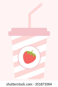 cute white paper cup with pink stripes vector illustration