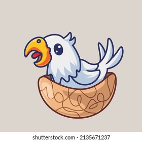 süßer weißer Papagei auf seinem Hausnest. einzelne Cartoon-Tier-Naturgrafik. Flachstil geeignet für Aufkleber-Logo-Design-Premium-Logo-Vektorgrafik. Mascot-Zeichen