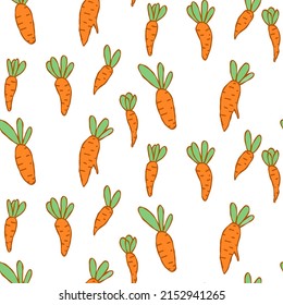Cute white pattern with carrots. Happy easter seamless background. Textiles for kitchen. Digital paper scrapbook.