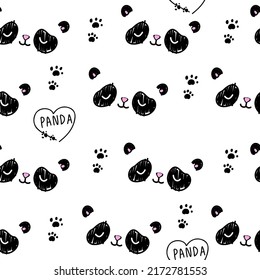 Weiße, feine Muster mit einem Doppel-Panda mit Pfoten. Nahtloses Hintergrundtier. Textilien für Kinder. Minimalismus Papier-Scrapbook für Kinder.