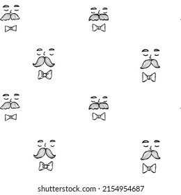 Cute white pattern with line faces, mustache. Seamless background. Textile for salon. Minimalism paper scrapbook.