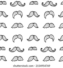 Cute white pattern with line mustache. Seamless background. Textile for salon. Minimalism paper scrapbook.