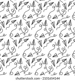 Patrón blanco lindo con avión de papel de línea. El fondo es impecable. Tejido de garabato para niños. Libro de recortes de papel minimalista para niños.