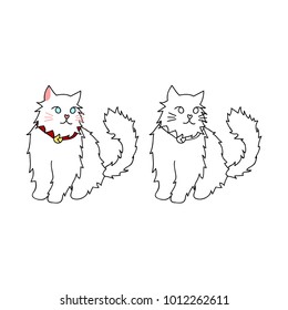 Cute White Persian Cat. Vector Illustration. isolated on White Background.
