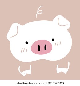 Cute white pig minimal style