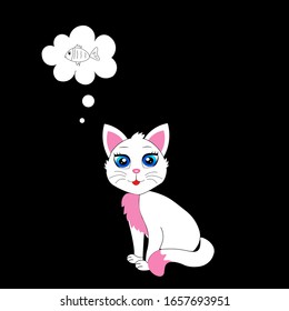 cute white and pink  cat illustration 