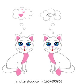 cute white and pink  cat illustration 