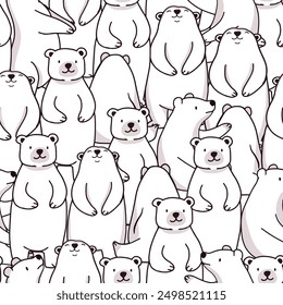 Cute white polar bear animal cartoon seamless pattern