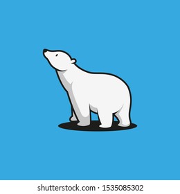 cute white polar bear in blue background . polar bear logo vector eps10