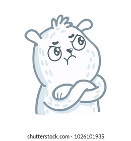 Cute white Polar Bear character: arrogant, haughty, resentful, offended, proud emotions. Set of characters in hand drawn cartoon style. Illustration as logo, mascot, sticker, emoji
