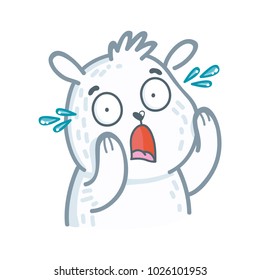 Cute white Polar Bear character: shocked, surprised, astonished, amazed, dazed emotions. Set of characters in hand drawn cartoon style. Illustration as logo, mascot, sticker, emoji