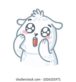 Cute white Polar Bear character: adorable, admire, wonder, curious, happy, lovely, love, emotions. Set of characters in hand drawn cartoon style. Illustration as logo, mascot, sticker, emoji