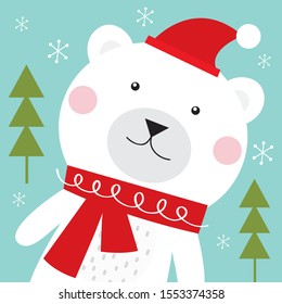 cute white polar bear christmas greeting card