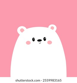 Cute white polar bear cub face head. Cartoon kawaii funny baby character. Arctic animal. Merry Christmas. Happy New Year. Hello winter. Greeting card template. Flat design. Pink background. Vector