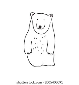 Cute white polar bear. Hand-drawn vector simple cartoon