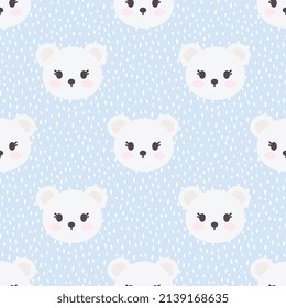 cute white polar bear on a pastel blue seamless pattern background, kids scandinavian wrapping paper, fabric and textile print design