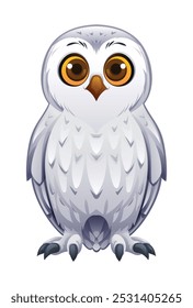 Cute white polar owl cartoon illustration isolated on white background